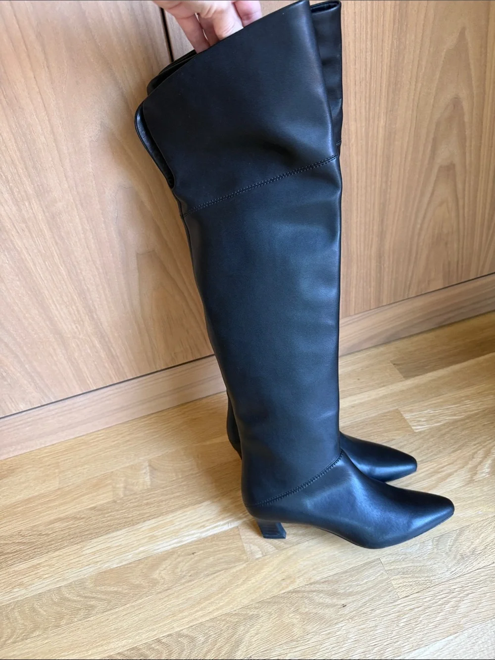 INTENTIONALLY BLANK Black Over-the-Knee Pointed Toe Boots
